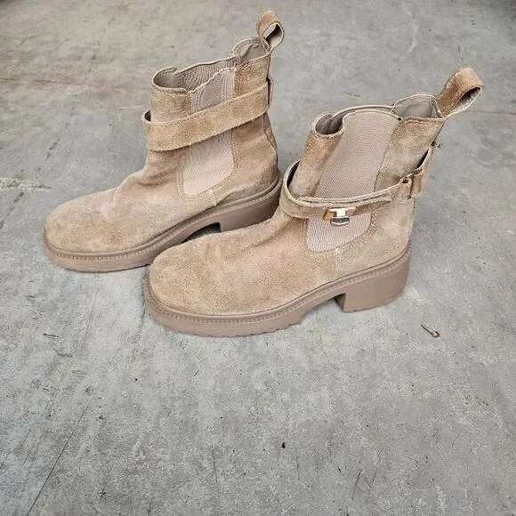 Steve Madden Gates Platform Taupe Suede Chelsea Boot sz 7.5 - Picture 4 of 8